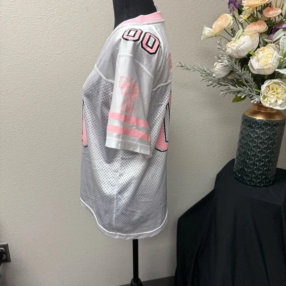 Pink Red Raiders Mesh Football Jersey XL • V-Neck Game Day Collegiate Top - Picture 2 of 8